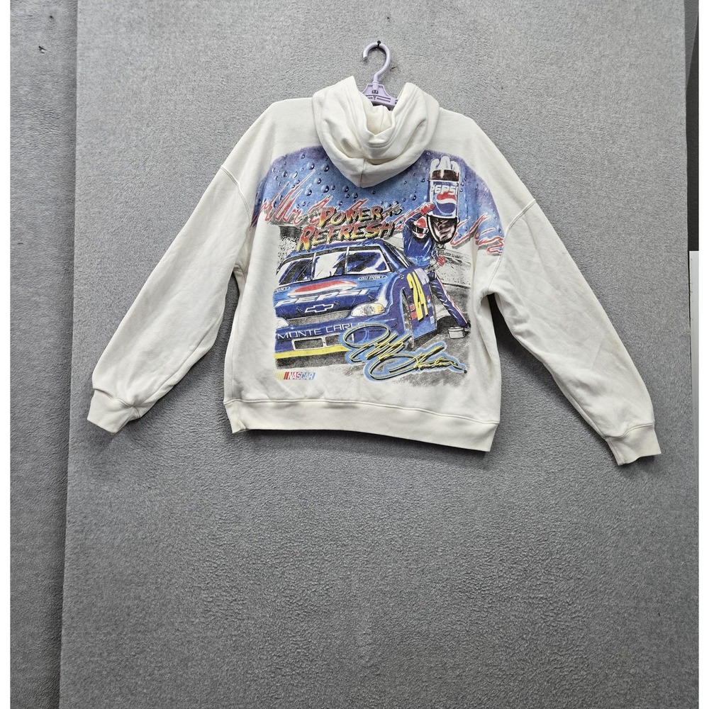 Hollister Men Hoodie L White Boxy Fit Pepsi Racing NASCAR Graphic Jeff Gordon